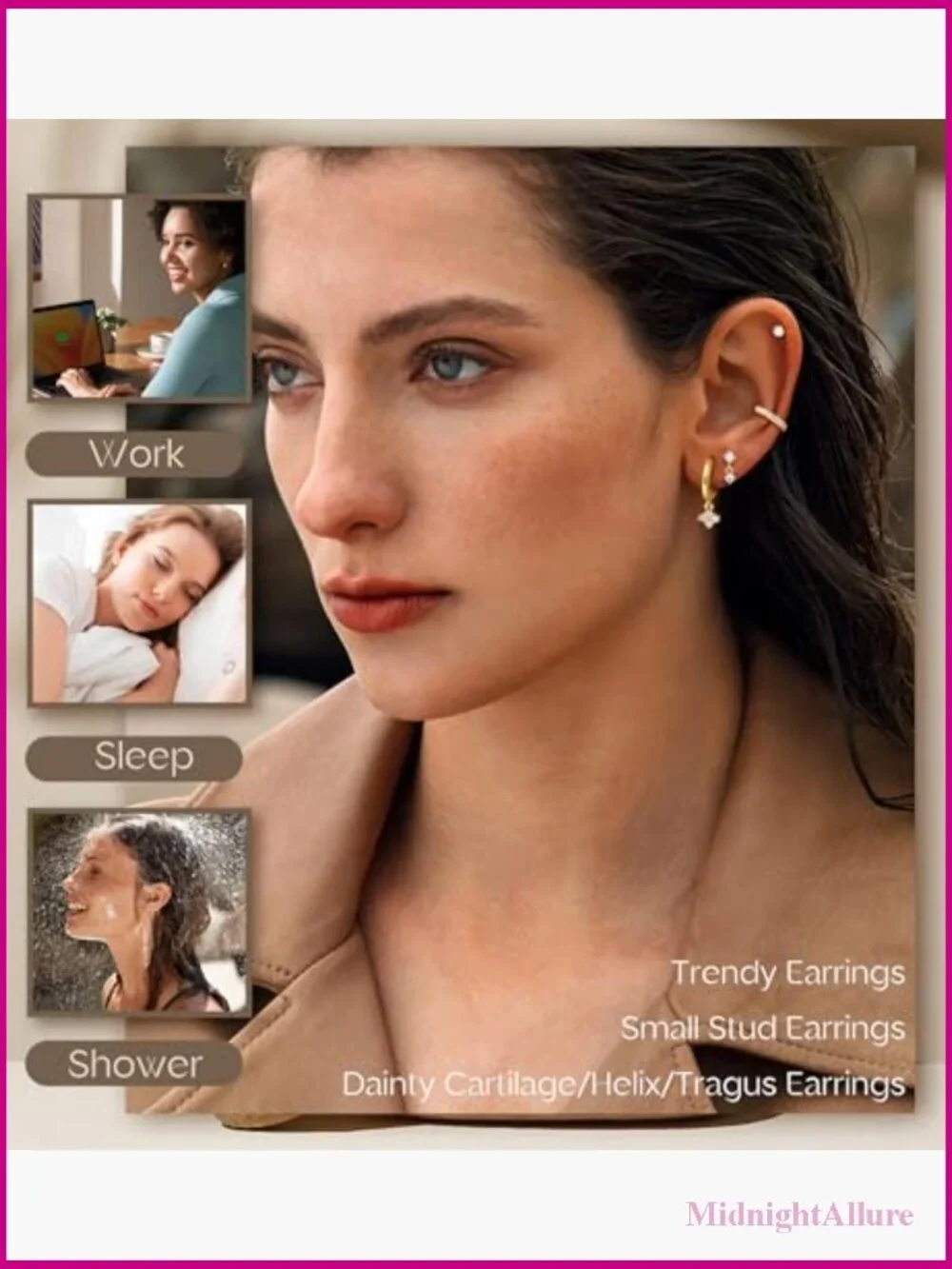 Hypoallergenic Earring Set Surgical Steel Flat Back Studs & Hoops for Multiple